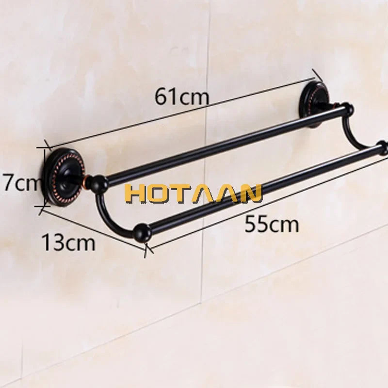 Afralia™ Antique Black Brass Double Towel Bar 30-60cm - YT-12298-H