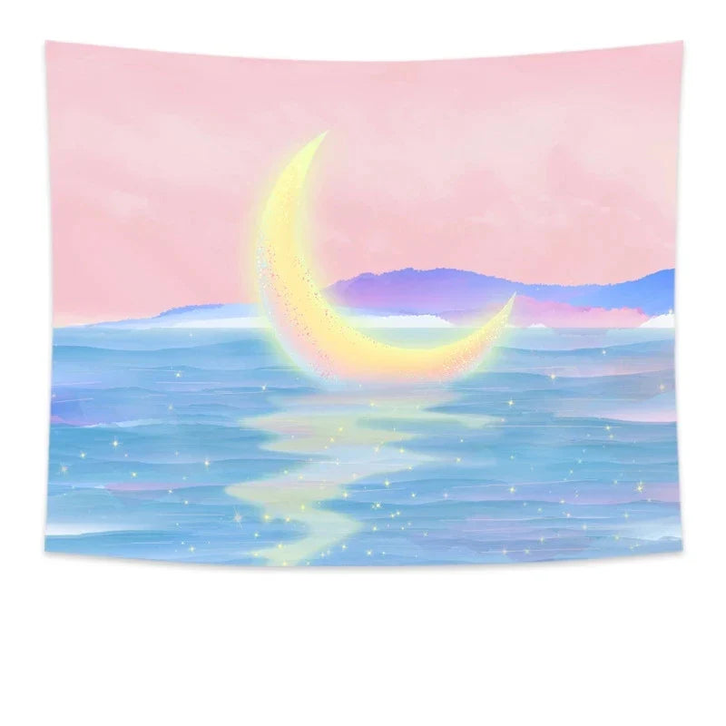 Afralia™ Moon Girls Tapestry: Starry Sky Wall Hanging for Witchcraft Boho Decor