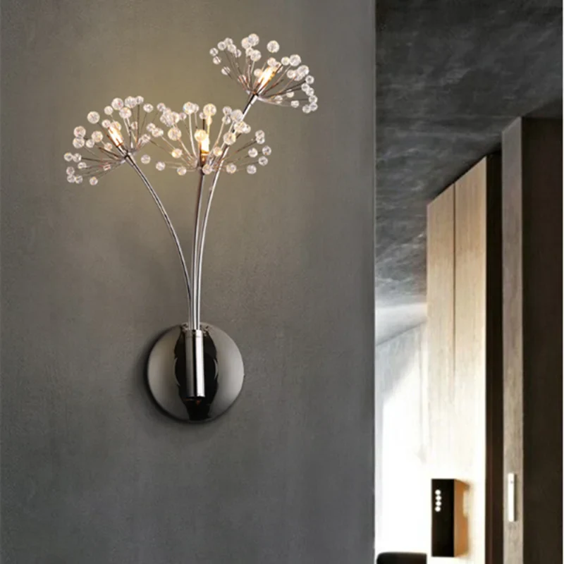 Afralia™ Dandelion Crystal Flower Wall Lamp for Bathroom, Bedroom, Living Room.