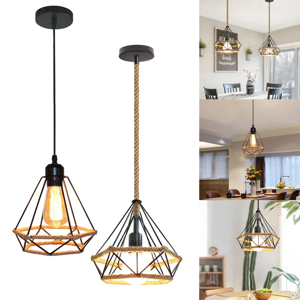 Afralia™ Diamond Cage Iron Pendant Light for Living Dining Bedroom