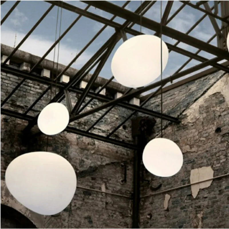 Afralia™ Gregg Glass Suspension Light - White LED Cobblestone Pendant for Villa Staircase & Shop