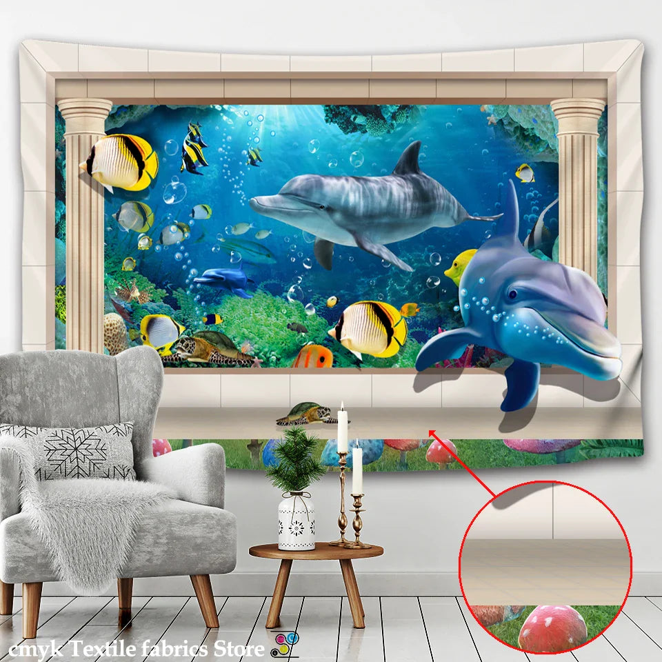 Afralia™ Underwater World Tapestry: Marine Museum Whale Wall Cloth for Bohemian Hippie Decor