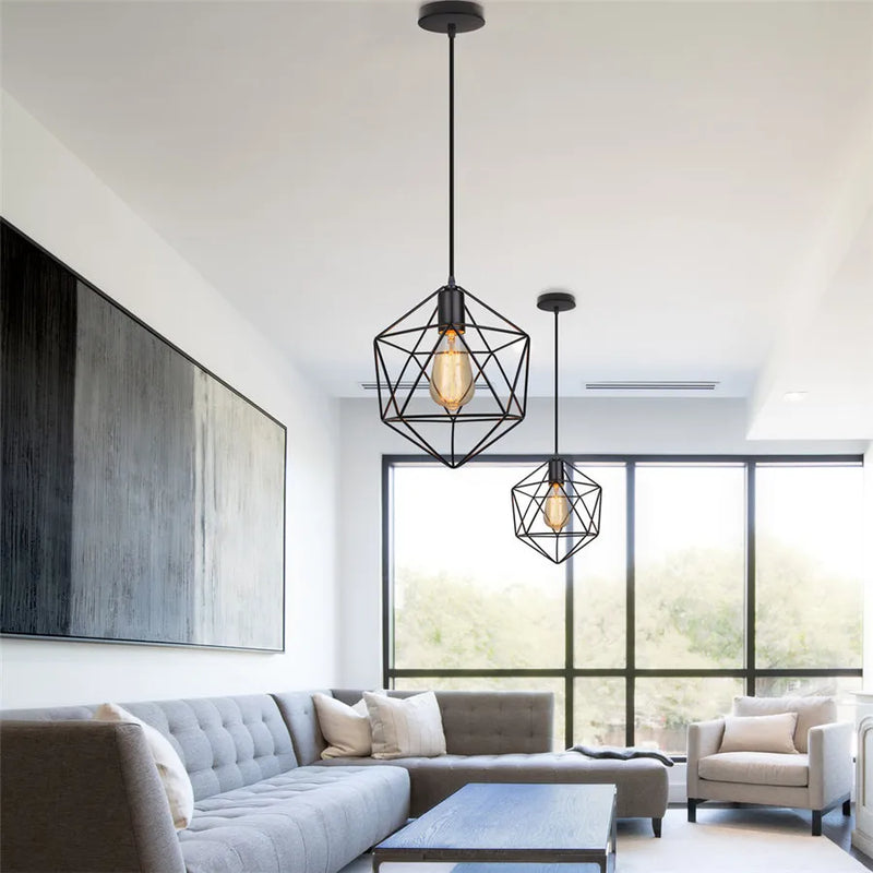 Afralia™ Minimalist Wrought Cage Pendant Light for Kitchen Room E27 Hanging Lamp