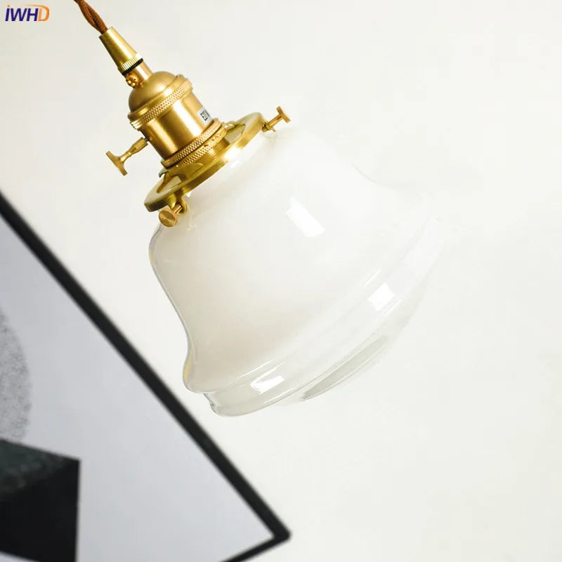 Afralia™ White Glass LED Pendant Light: Japanese Nordic Style Copper Hanging Lamp