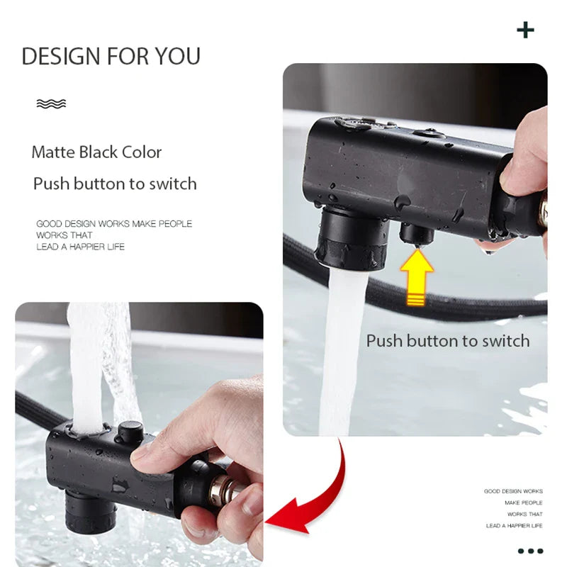 Afralia™ Matte Black Basin Faucet: Pull Out Deck Mounted Mixer Tap for Bathroom.