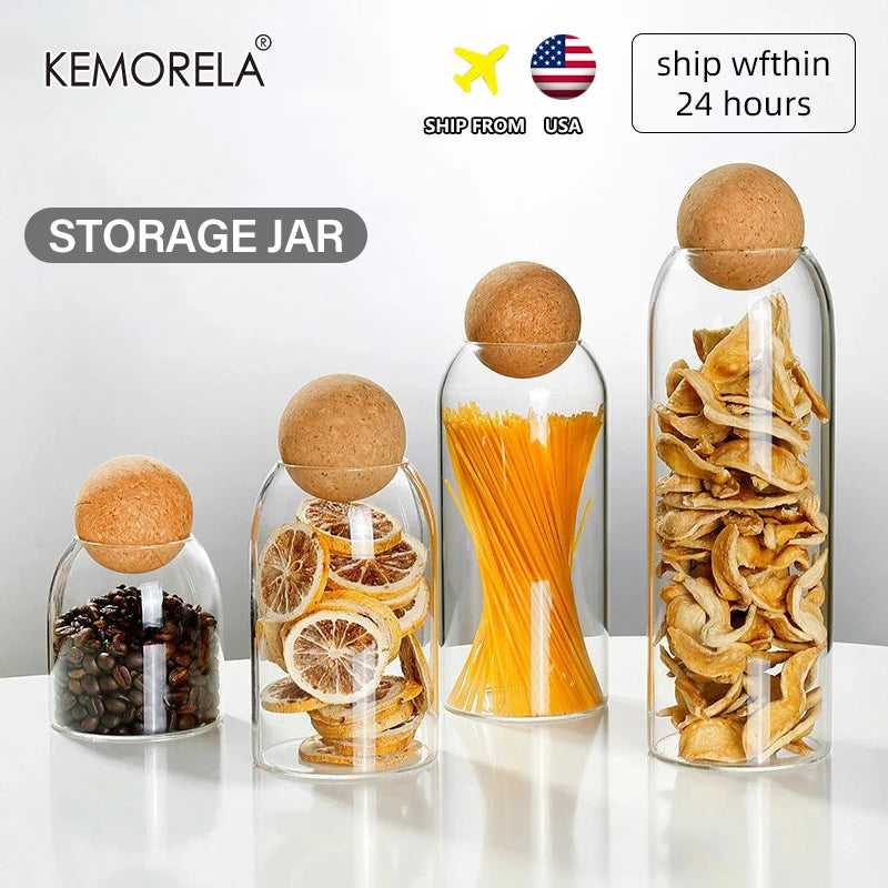 Elegant Glass Storage Jar with Ball Cork Lid | Versatile Container for Dried Foods and Snacks