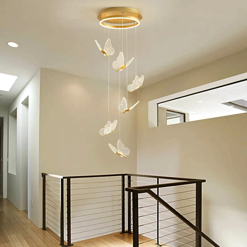 Afralia™ Butterfly Staircase Pendant Lights Loft Style Lamps