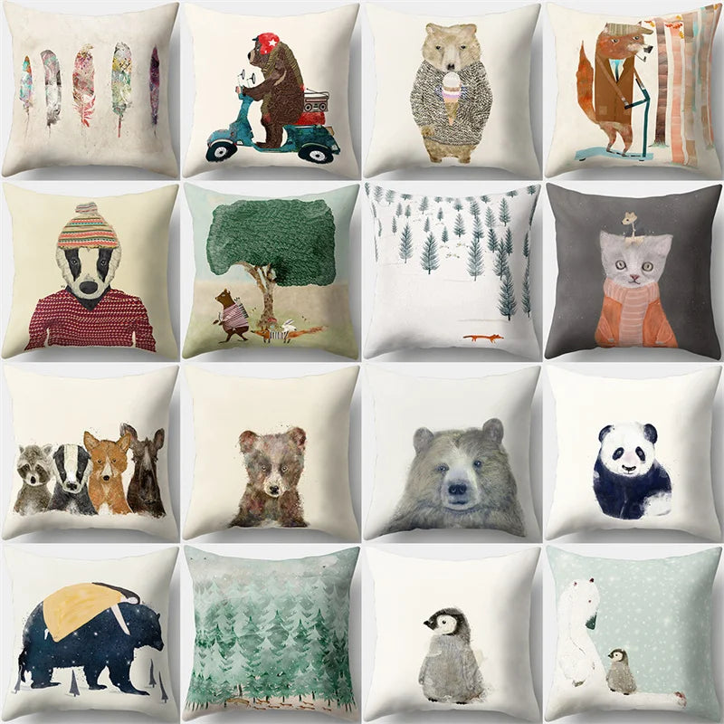Afralia™ Minimalist Spring Tree Landscape Pillow Cover for Home Decor