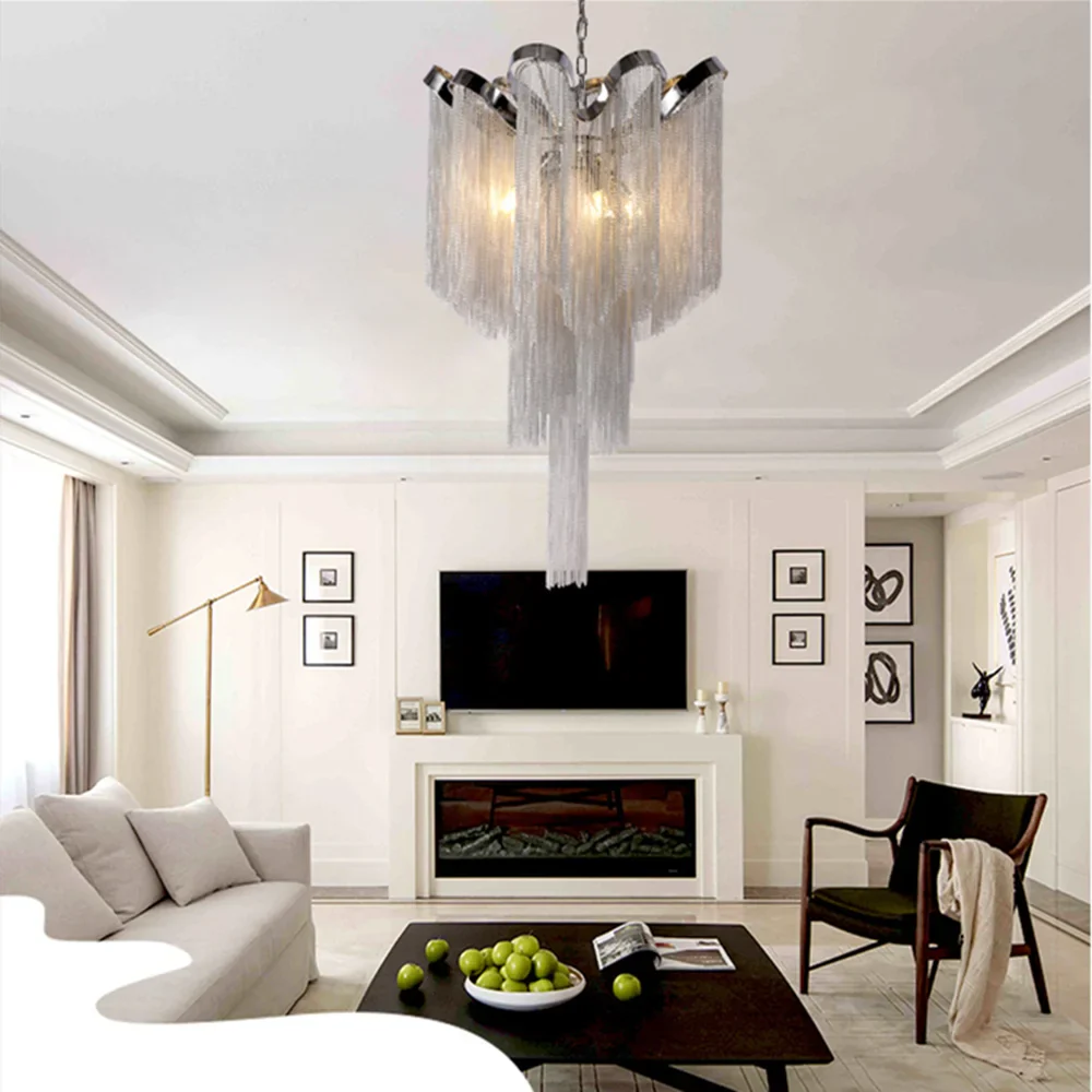 Afralia™ Modern Luxury Tassel Chandelier with E14 Base Aluminum Lamp for Indoor Decor