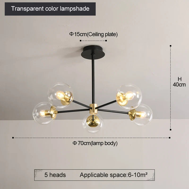 Afralia™ Glass Ball LED Chandelier: Retro Round Wrought Iron Indoor Lighting for Kitchen, Living Room, Farmhouse
