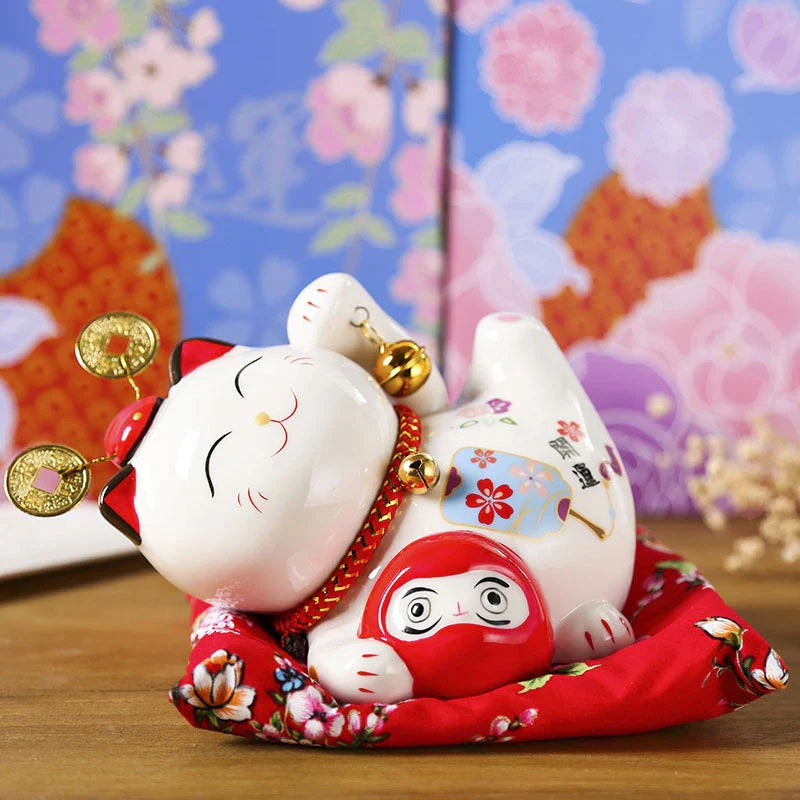 Afralia™ Ceramic Maneki Neko Piggy Bank: Creative Home Decor & Lucky Cat Business Gift