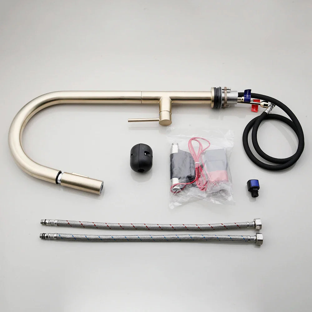 Afralia™ Smart Sensor Kitchen Faucet with Pull Out Sprayer, Brushed Golden Finish
