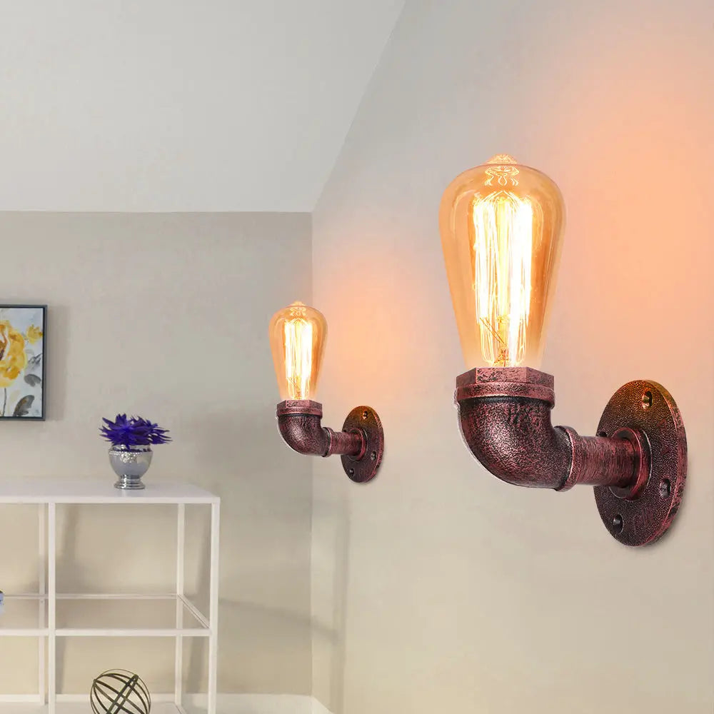 Afralia™ Retro Water Pipe Wall Sconce Vintage Loft E27 Light Fixture Bar Home Decor
