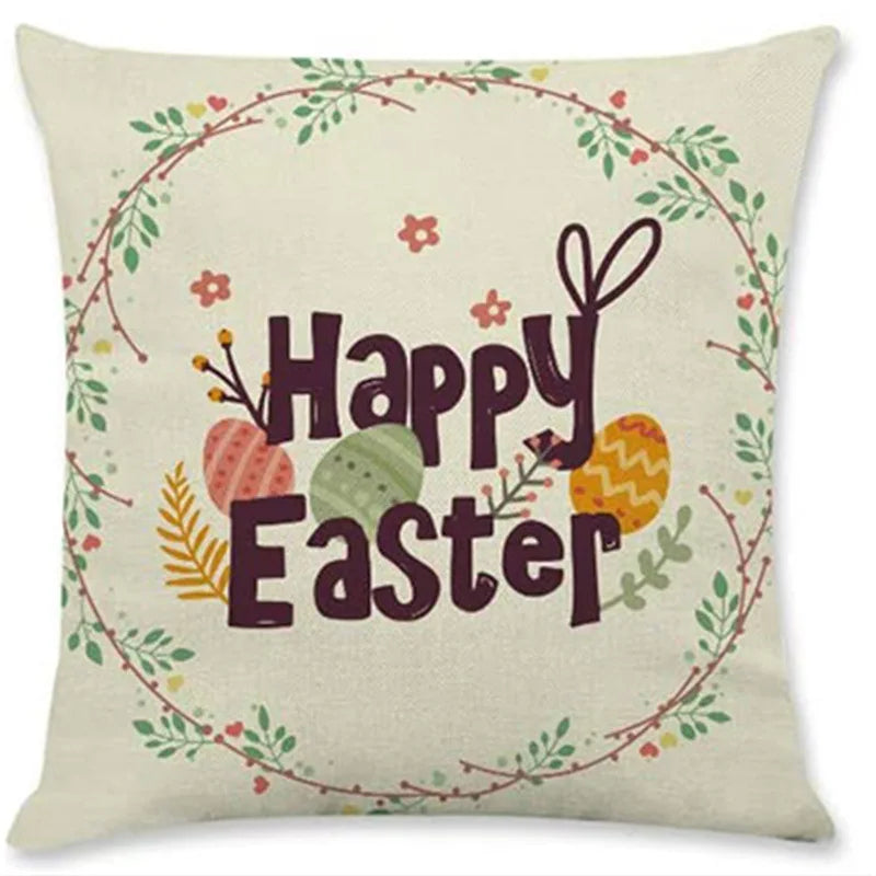 Afralia™ Easter Rabbit Eggs Linen Pillowcase 45*45CM