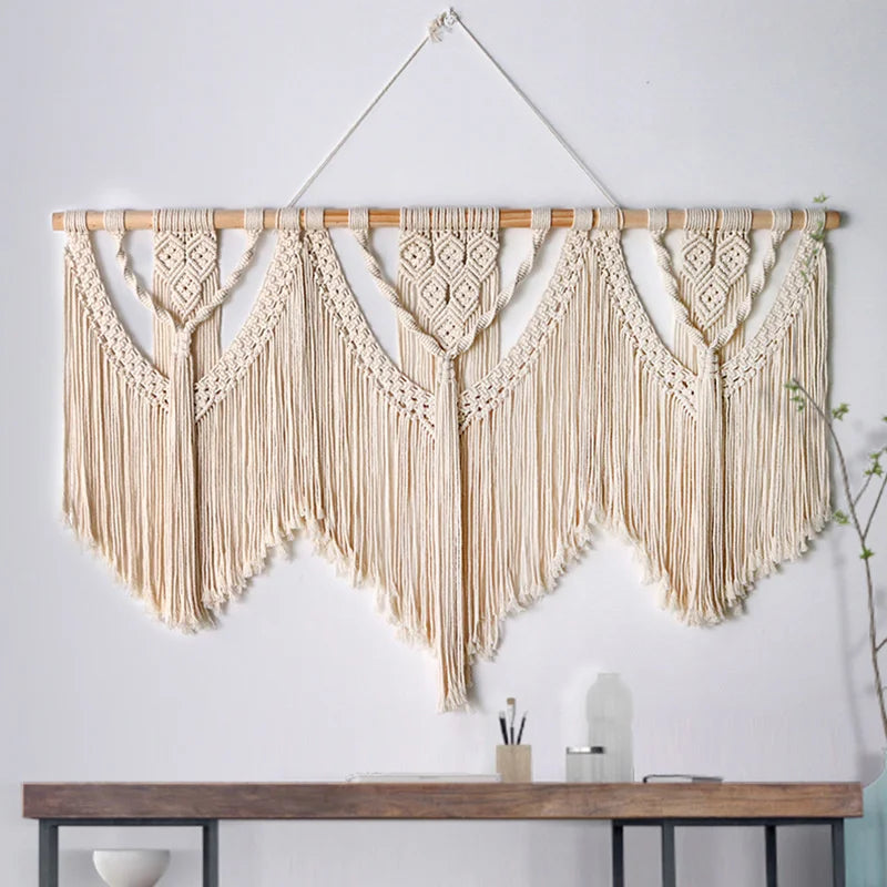 Afralia™ Large Hand-Woven Macrame Wall Hanging Tapestry with Wooden Stick & Tassels