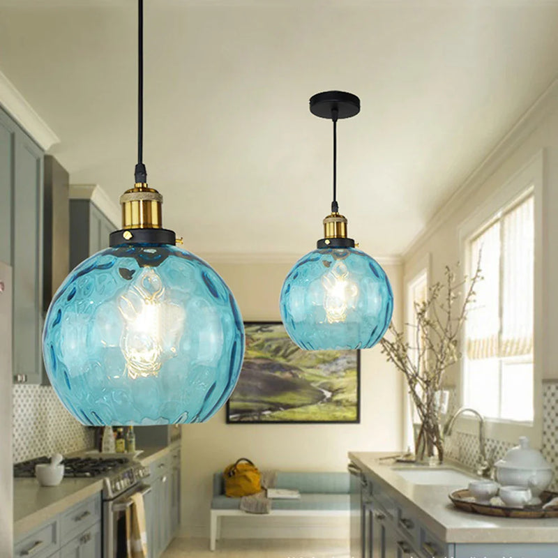 Afralia™ Loft Blue Glass Pendant Light LED E27 Nordic Hanging Lamp - 3 Sizes