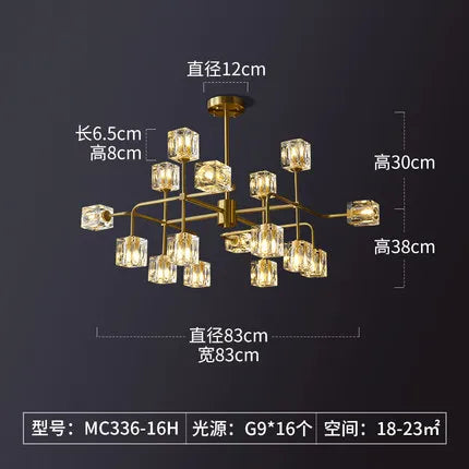 Afralia™ Square Crystal Chandelier Artistic Branches Luxury Gold Light Fixtures Living Room Kitchen Lighting
