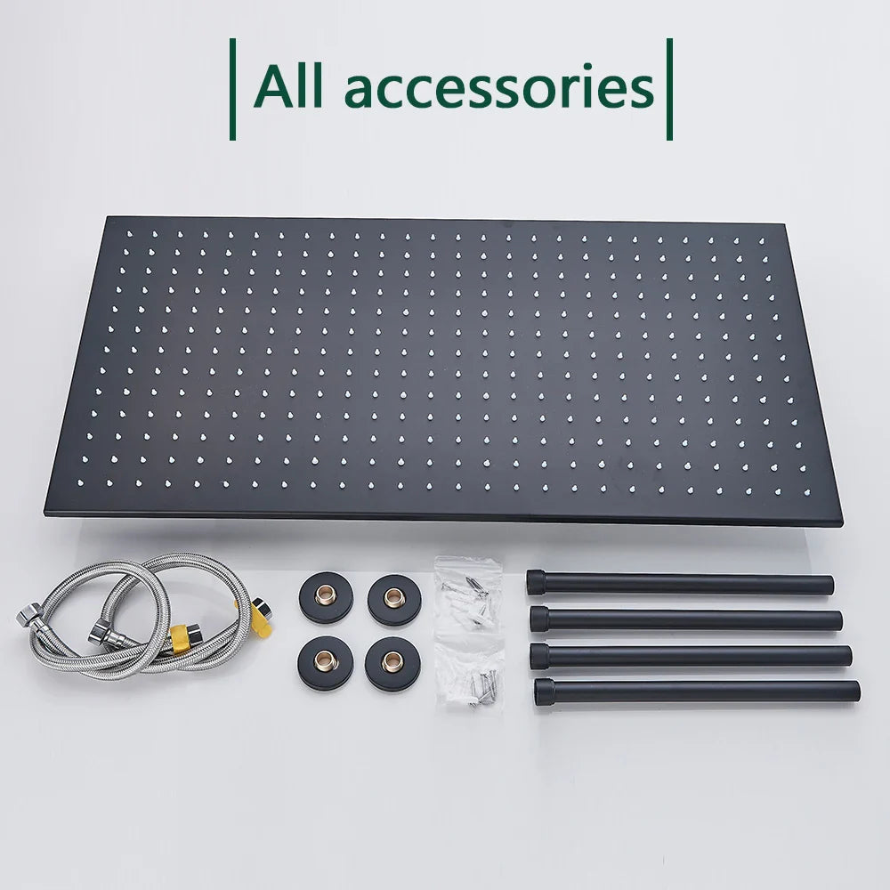 Afralia™ Matte Black LED Shower Head 40*80cm Ceiling Mounted Rainfall Shower Heads with Arm