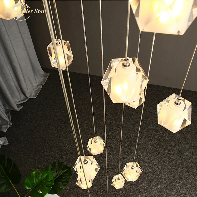 Afralia™ Crystal Spiral Diamond LED Chandelier for Living Room Bedroom Staircase