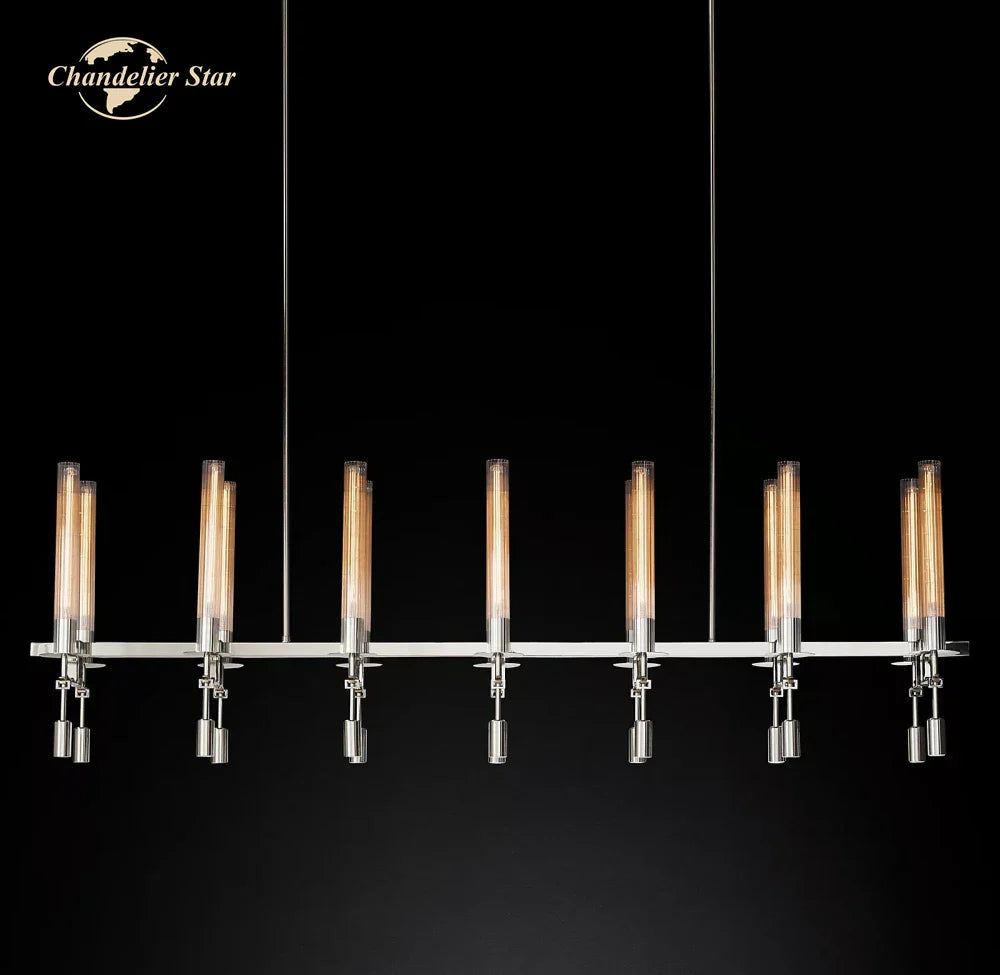 Afralia™ Glass LED Linear Chandelier for Dining & Living Room, Kitchen Island Lighting