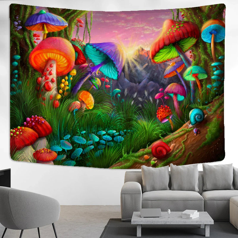 Afralia™ Psychedelic Snail Mushroom Tapestry Wall Hanging Hippie Art Abstract Home Decor