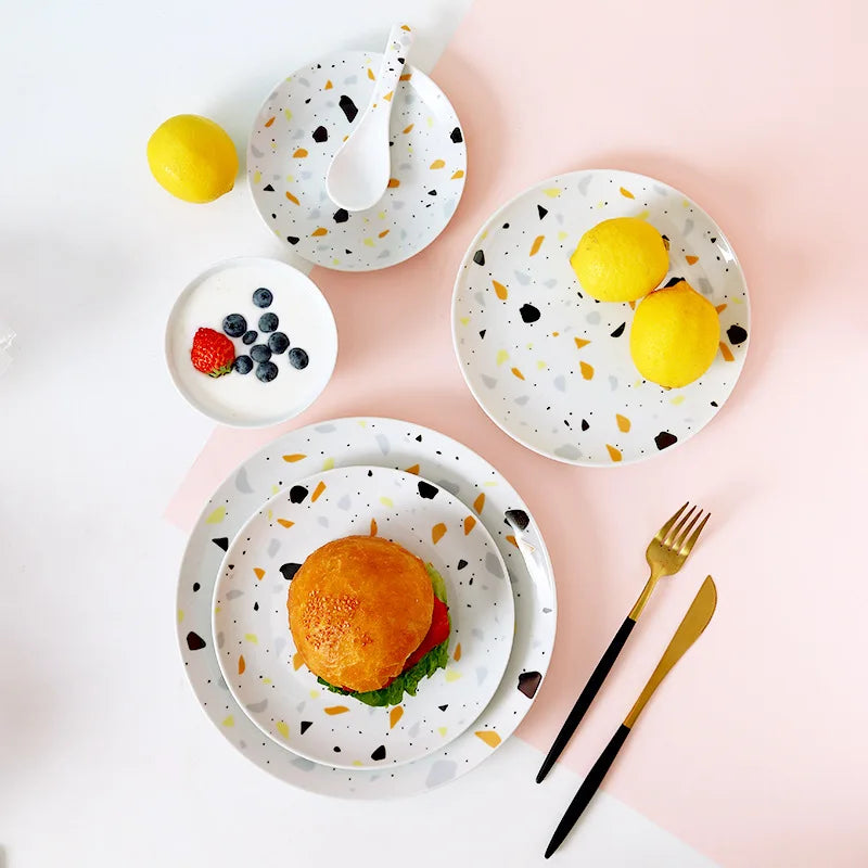 Afralia™ Terrazzo Ceramic Tableware Set