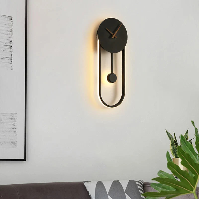 Afralia™ Nordic Art Deco Clock LED Wall Sconce for Industrial Loft Lighting