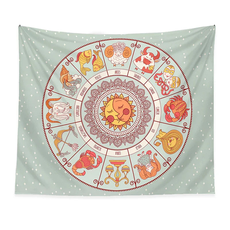 Afralia™ Zodiac Constellation Sun Moon Tarot Tapestry Wall Hanging