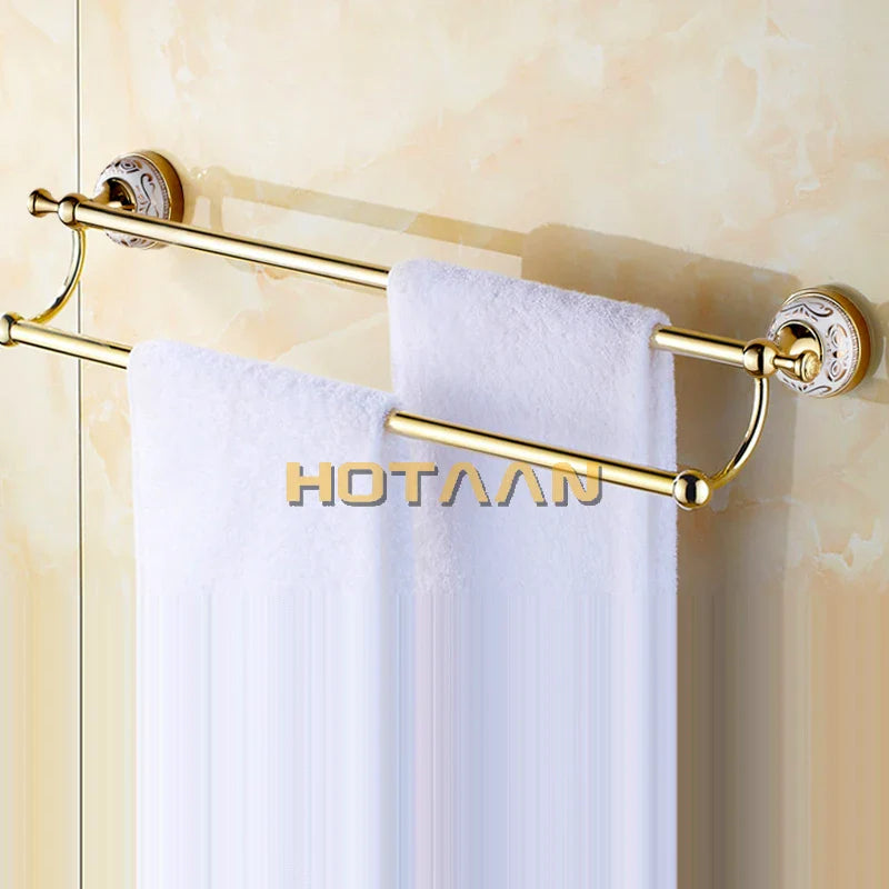 Afralia™ 60cm Double Towel Bar with Ceramic Gold Finish for Bathroom Accessories.