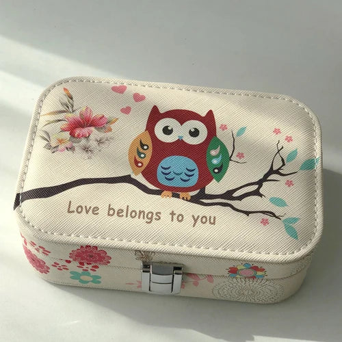 Afralia™ Owl Makeup Box with Mirror & Jewelry Organizer