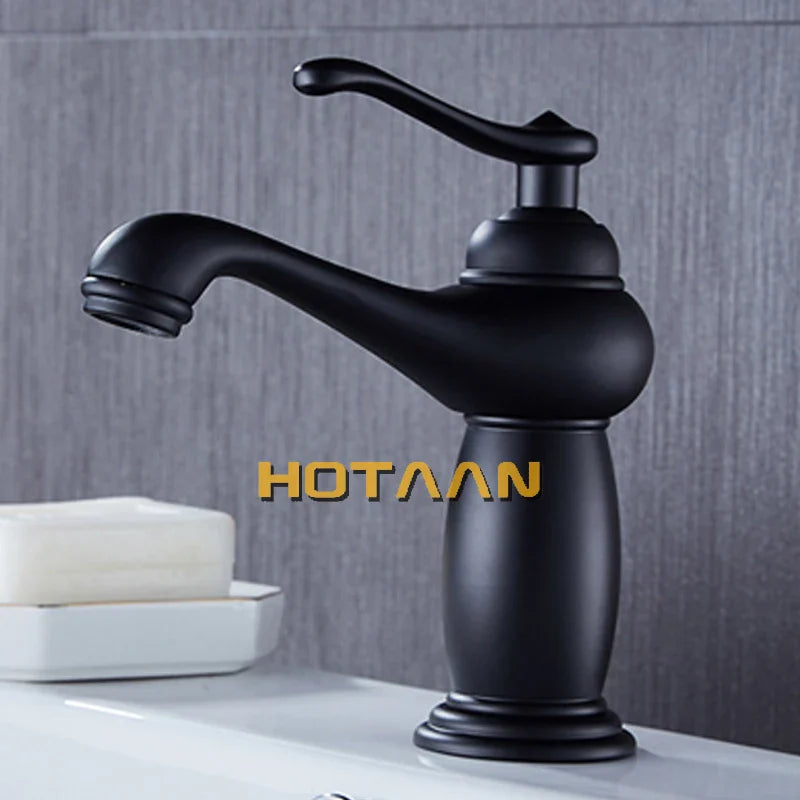 Afralia™ Black Brass Bathroom Basin Faucet with Ceramic Mixer Tap