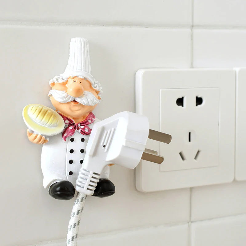 Afralia™ Resin Chef Plug Holder Wall Hook Kitchen Organizer Self Adhesive Hanger