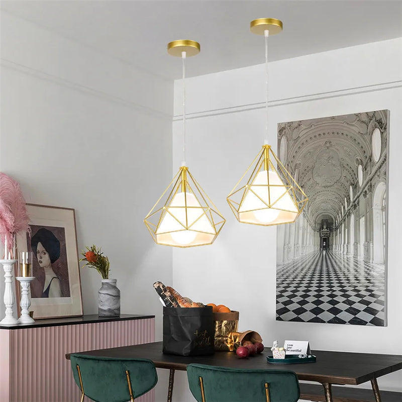 Afralia™ Modern Nordic Diamond Cage Pendant Light Chandelier for Living Room and Kitchen