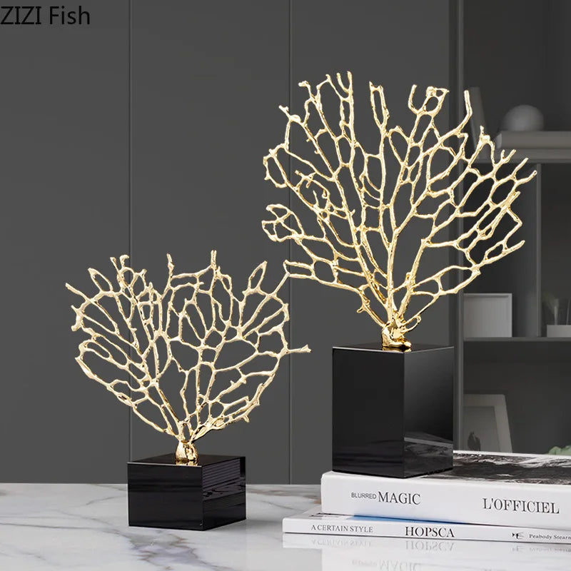 Afralia™ Alloy Coral Crafts on Crystal Base for Stylish Desktop Decor