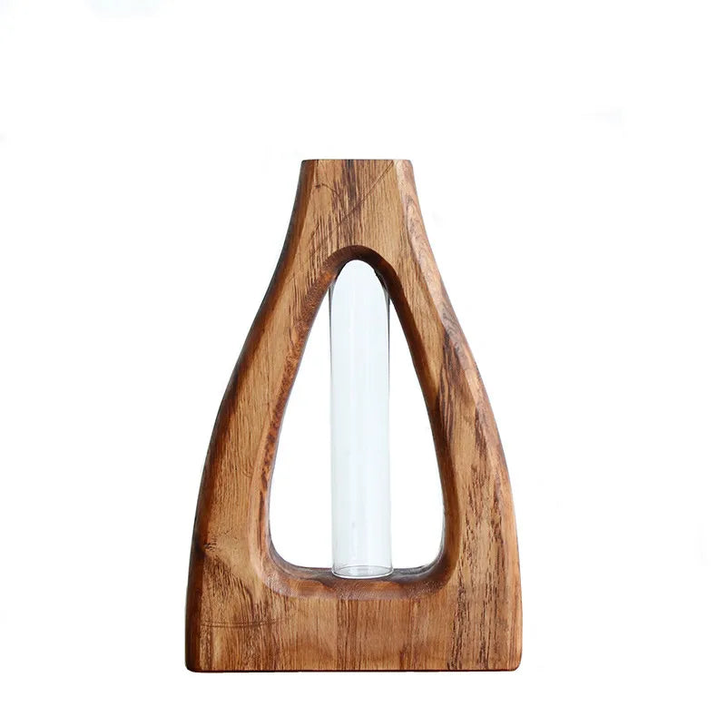 Afralia™ Wooden Vase Glass Test Tube Hollow Flower Hydroponics Bouquet Display