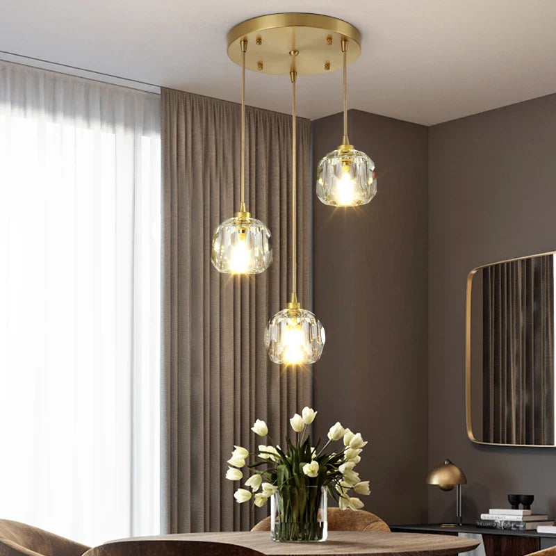Afralia™ Diamond Crystal Copper LED Pendant Chandelier for Stylish Indoor Lighting.