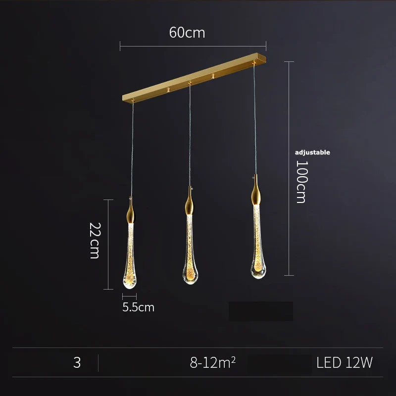 Afralia™ Water Drop LED Gold Chandelier for High Ceiling, Staircase Lighting