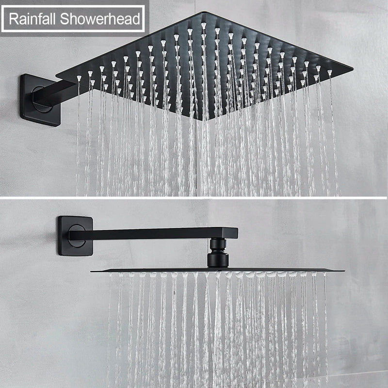 Afralia™ Rainfall Shower with Slider Mixer Tap & Embedded Box Control Valve - Black