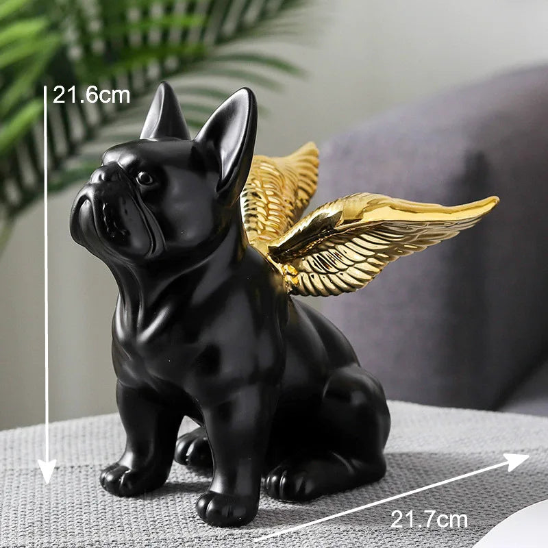 Afralia™ Nordic Black Bulldog with Wings Ceramic Sculpture for Home Office Decor