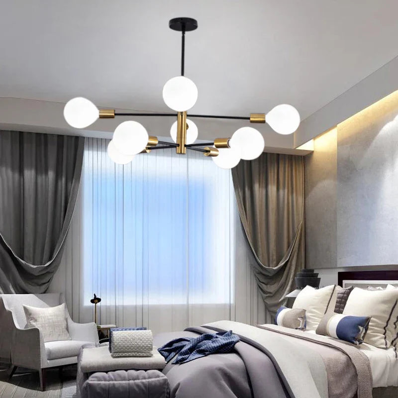 Afralia™ Nordic Gold Black Chandelier Modern Living Room Bedroom Light Fixture