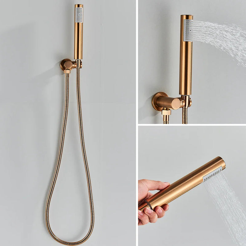 Afralia™ Rose Gold Shower Faucet System with Rainfall Shower Head