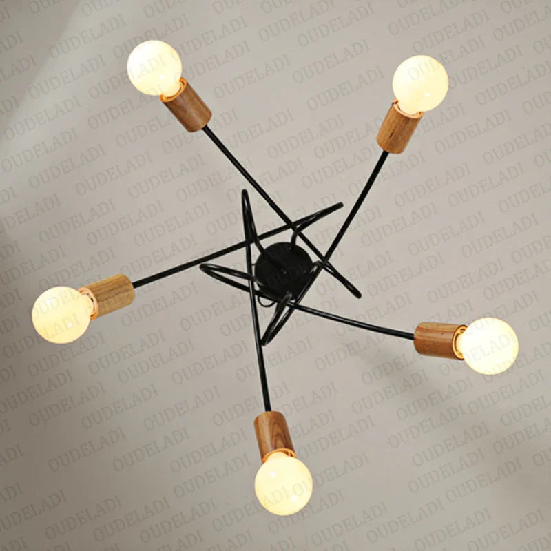 Afralia™ Nordic Wood Ceiling Light Fixture Retro Spider Lamparas E27 Living Room Lighting
