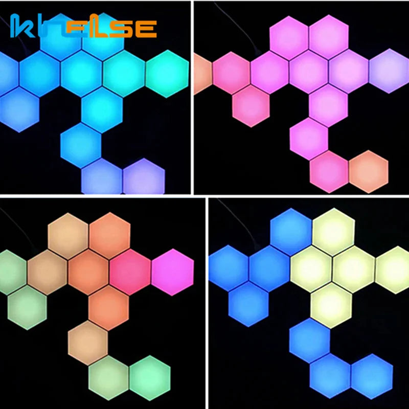 Afralia™ Hexagon Quantum LED Wall Lamp Modular Honeycomb Remote Control Panel Lights