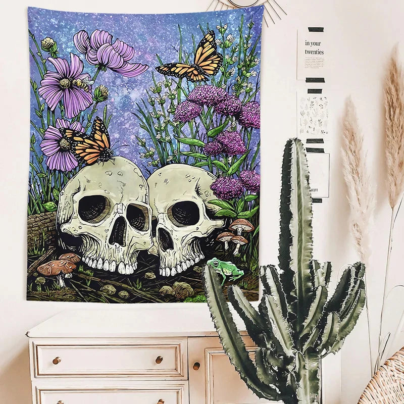 Afralia™ Psychedelic Skull Flower Butterfly Tapestry Wall Hanging Art for Home Decor