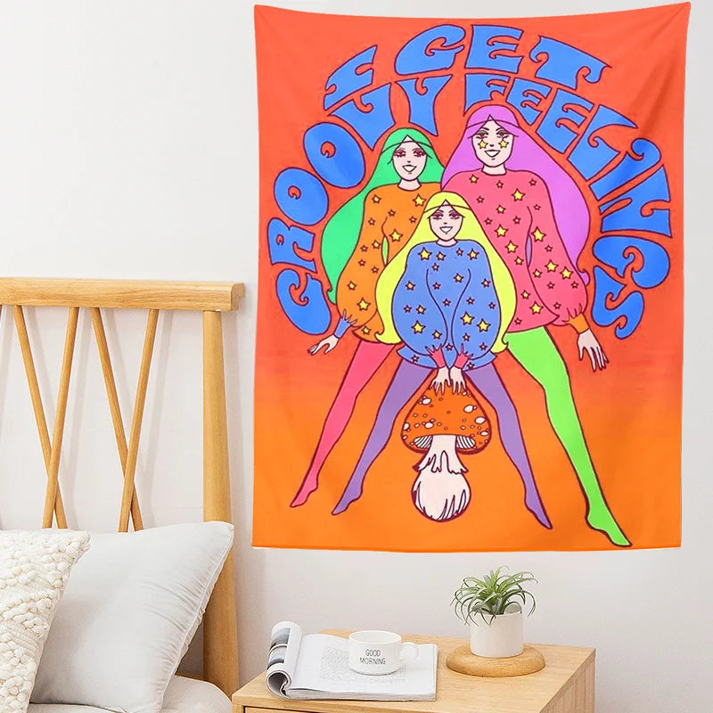 Afralia™ Bohemian Mushroom Girl Tapestry: 80s Vintage Hippie Dorm Decor