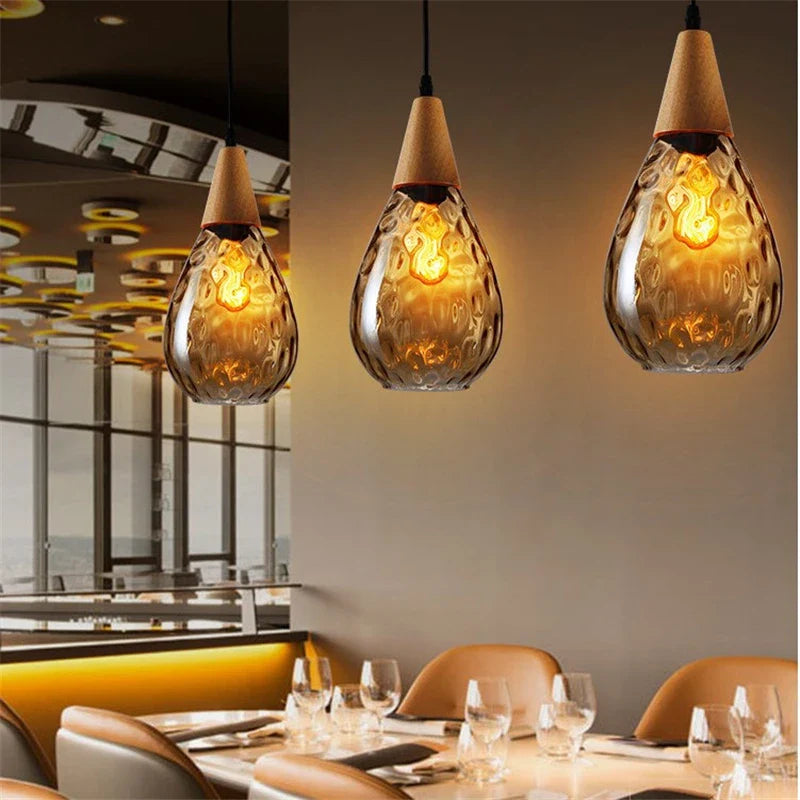 Afralia™ Nordic Water Grain Glass Pendant Lights | Retro Living Room Kitchen Bar Decor