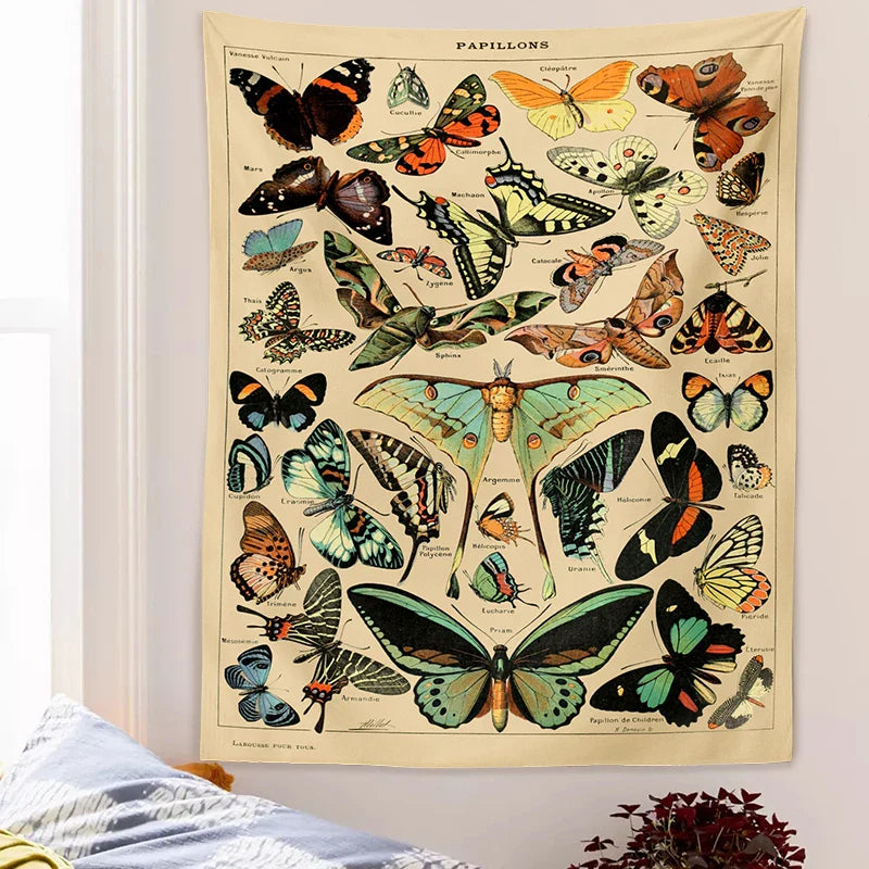 Butterfly Chart Tapestry by Afralia™ - Vintage & Colorful Wall Hanging