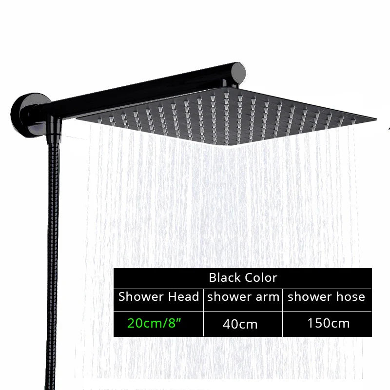 Afralia™ Black Ultrathin Rainfall Shower Head with Arm Bracket, Hose & Faucet Set