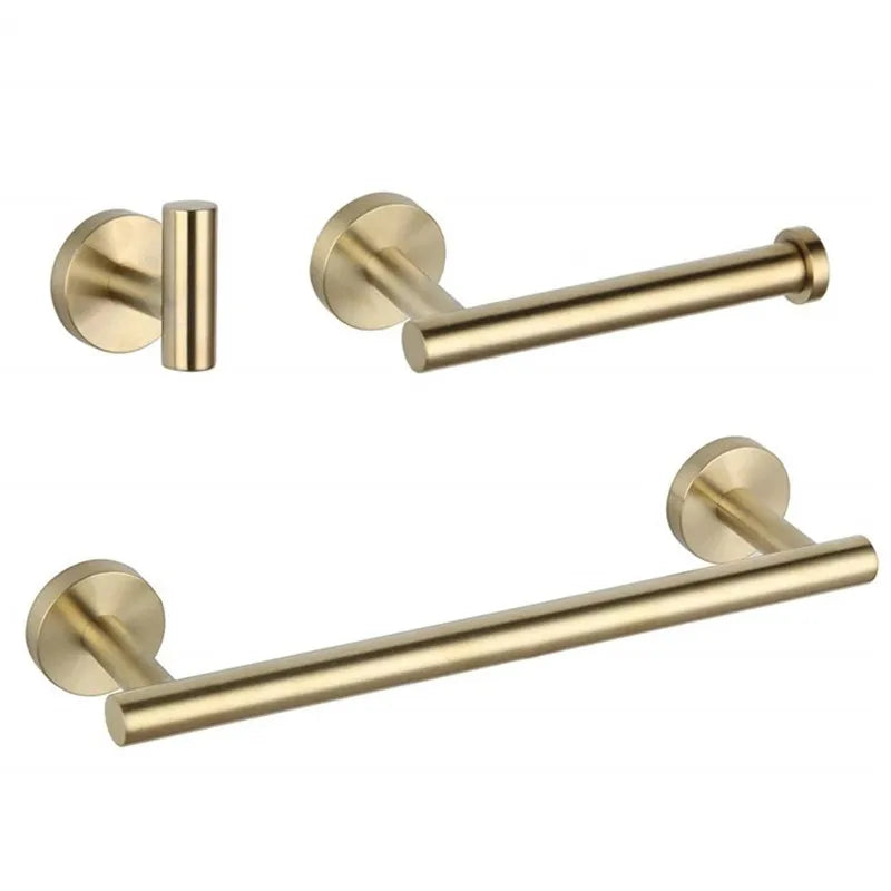 Afralia™ Brushed Gold Bathroom Accessory Set: Towel Rail, Towel Rack, Paper Holder, Toilet Hanger
