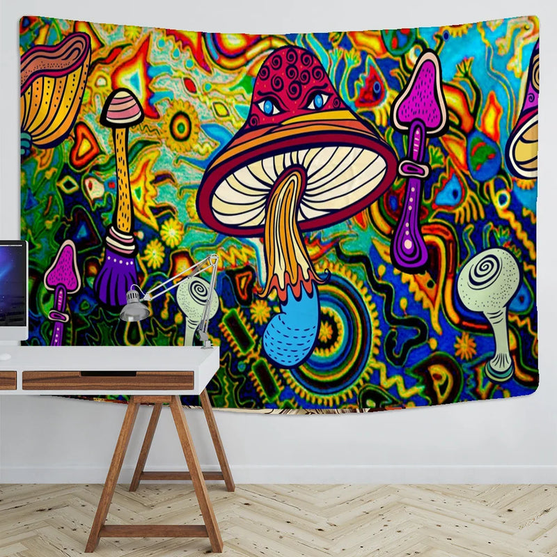 Afralia™ Mushroom Mandala Wall Hanging Tapestry - Bohemian Psychedelic Hippie Room Decor